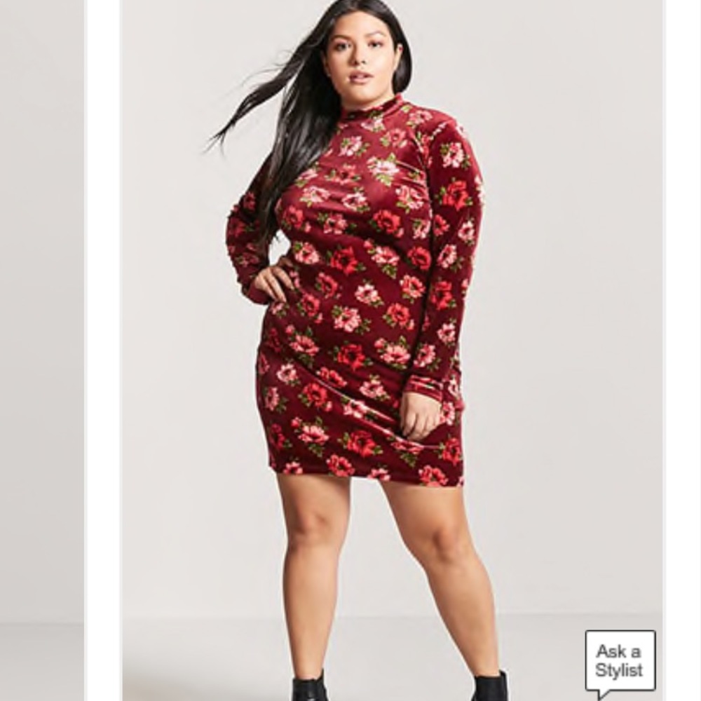 Forever 21 Velvet long sleeves dress|floral